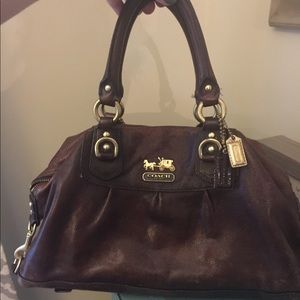 Coach tobacco brown leather large satchel handbag